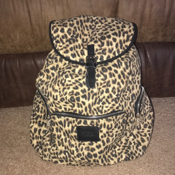 Pink Victoria’s Secret canvas cheetah backpack